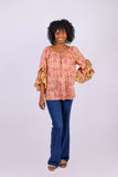 226022 Rose Floral Flair-Sleeve Blouse in Cotton Voil