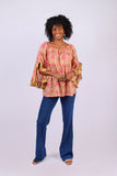 226022 Rose Floral Flair-Sleeve Blouse in Cotton Voil