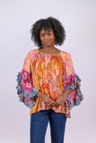 226032 Flair Sleeve Floral Blouse: Rose Meadow Patchwork