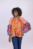 226032 Flair Sleeve Floral Blouse: Rose Meadow Patchwork