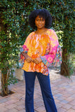 226032 Flair Sleeve Floral Blouse: Rose Meadow Patchwork