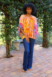 226032 Flair Sleeve Floral Blouse: Rose Meadow Patchwork