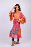 226033 3/4 Bell Sleeve Cover-Up: Rose Meadown Patchwork