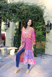 226033 3/4 Bell Sleeve Cover-Up: Rose Meadown Patchwork