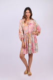 226052 Relaxed Fit Tunic Dress: Pastel Peach Patchwork