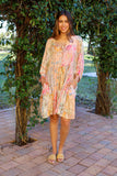 226052 Relaxed Fit Tunic Dress: Pastel Peach Patchwork