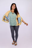 226061 Flair Sleeve Blouse: Sunflower Petal Patch