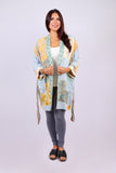 226062 Kimono Robe with Belt: Sunflower and Sky Blue Patchwork