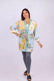 226062 Kimono Robe with Belt: Sunflower and Sky Blue Patchwork