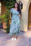 226073 Puff Sleeve Smocked Maxi Dress: Mint Patchwork