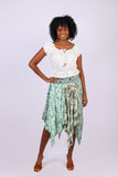 226079 Hankerchief Hem Skirt: Mint Meadow Patchwork