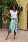 226079 Hankerchief Hem Skirt: Mint Meadow Patchwork