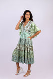 226080 Flutter Sleeve Boho Dress: Mint Meadow Patchwork