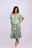 226080 Flutter Sleeve Boho Dress: Mint Meadow Patchwork