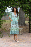226080 Flutter Sleeve Boho Dress: Mint Meadow Patchwork