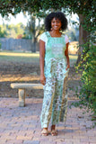 226081 Mint Meadow Patchwork: Overall with Elastic Strech Sleeves