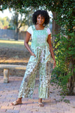 226081 Mint Meadow Patchwork: Overall with Elastic Strech Sleeves