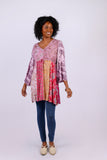 226091 Bell Sleeve Flowy Tunic: Pink Flora Aura