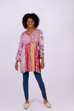 226091 Bell Sleeve Flowy Tunic: Pink Flora Aura