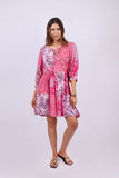 226092 XXL Patchwork Tunic Dress: Pink Flora Aura
