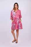 226092 XXL Patchwork Tunic Dress: Pink Flora Aura