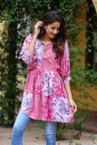 226092 XXL Patchwork Tunic Dress: Pink Flora Aura