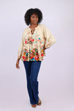 226101 Ivory Garden Floral Peasant Top in Cotton Schiffli