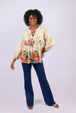 226101 Ivory Garden Floral Peasant Top in Cotton Schiffli