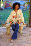 226101 Ivory Garden Floral Peasant Top in Cotton Schiffli