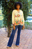 226101 Ivory Garden Floral Peasant Top in Cotton Schiffli