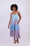 226108 XXL Blue Ditsy Print Cotton Spaghetti Strap Dress