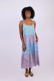 226108 XXL Blue Ditsy Print Cotton Spaghetti Strap Dress