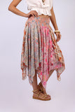 226117 Hankerchief Hem Patchwork Skirt: Pastel Peach