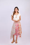 226117 Hankerchief Hem Patchwork Skirt: Pastel Peach