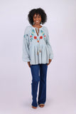 226129 Embroidered Boho Peasant Top in Sky Blue