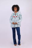 226129 Embroidered Boho Peasant Top in Sky Blue
