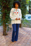 226129 Embroidered Boho Peasant Top in Sky Blue