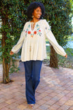 226129 Embroidered Boho Peasant Top in Sky Blue