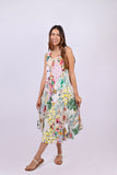 226137 White Floral Umbrella Dress in Upcycled Patchwork