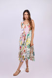 226137 White Floral Umbrella Dress in Upcycled Patchwork