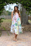 226137 White Floral Umbrella Dress in Upcycled Patchwork