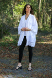 226204 White Lace Detail Cotton Cardigan