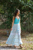 226207 Boho Spaghetti Strap Crochet Garden Dress (Blue)