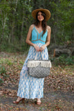 226207 Boho Spaghetti Strap Crochet Garden Dress (Blue)