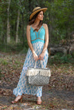 226207 Boho Spaghetti Strap Crochet Garden Dress (Blue)