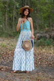 226207 Boho Spaghetti Strap Crochet Garden Dress (Blue)