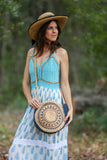 226207 Boho Spaghetti Strap Crochet Garden Dress (Blue)