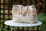 226211 Beige Fringe Boho Tote Bag (Cotton Woven)