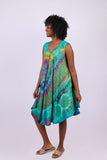 226213 Sleeveless Tie Dye Umbrella Dress (Pink, Teal and Jade)