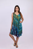226213 Sleeveless Tie Dye Umbrella Dress (Pink, Teal and Jade)